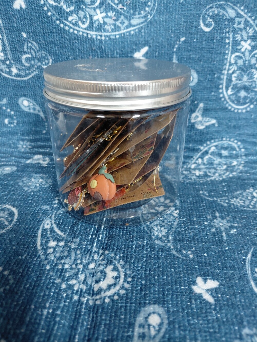 Mystery Jar With 12 Pair Of Homemade Fall /Thanksgiving Earrings
